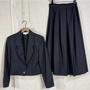 Collection Point Of View Gray Blazer Suit Maxi Skirt Women's Sz 4 6 Pure Wool